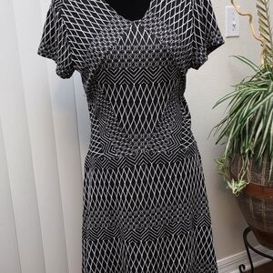 BCBGeneration Black and White Patterned Midi Dress